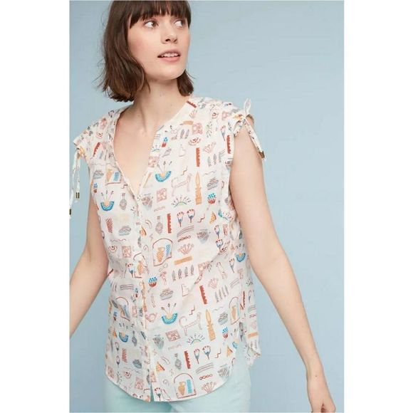 Anthropologie x Danielle Kroll Egyptian Hieroglyphics Brooklynite Top Size Small - Picture 1 of 13